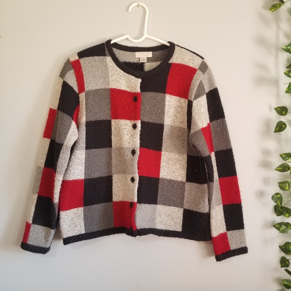 Christopher & Banks Wool Blend Cardigan Button Up Blocks Sz Med Womens S…